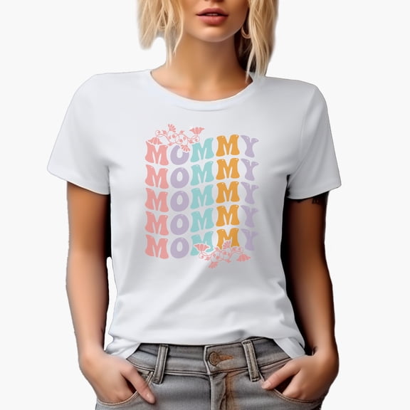Mommy, Mother's Day, Groovy Retro Wavy Text Merch Gift, White T-Shirt, Small