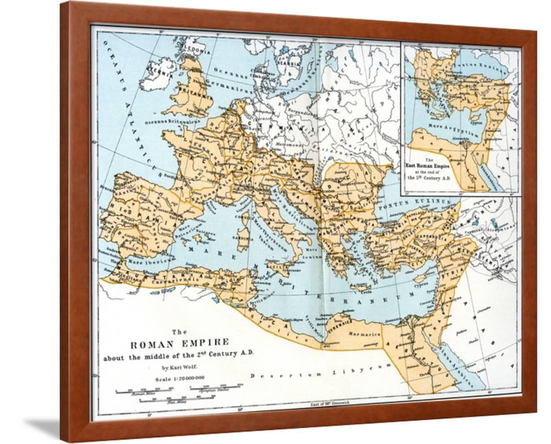 Roman Empire Overlay Modern Map Map Of The Roman Empire, 2Nd Century Ad Framed Print Wall Art - Walmart.com
