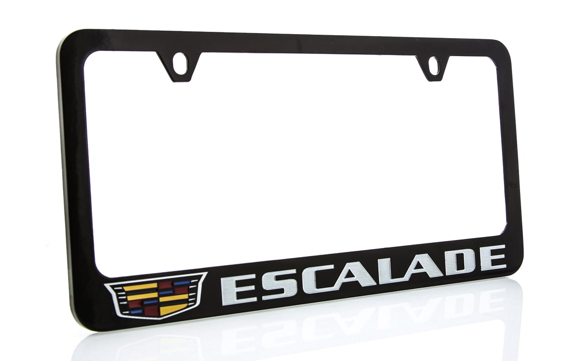 Escalade with Crest Zinc License Plate Frame with Glossy Black Finish