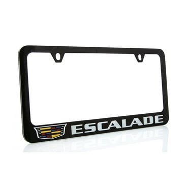 Escalade with Crest Zinc License Plate Frame with Glossy Black Finish (2 hole)