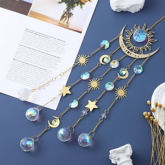 WEUVEB Sun Moon Crystal Multi White Crystal Decor for Garden Window Hanging Ornament