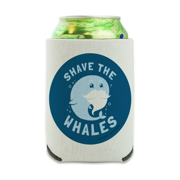 Shave the Whales Save Mustache Beard Funny Humor Can Cooler - Drink Sleeve Hugger Collapsible Insulator - Beverage Insulated Holder