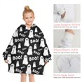 thumbnail image 6 of Halloween Ghost Boo Pattern Blanket Hoodies for Kids 6-13YR Oversize Wearable Blanket Hoodies for Boys Girls Teens, 6 of 7