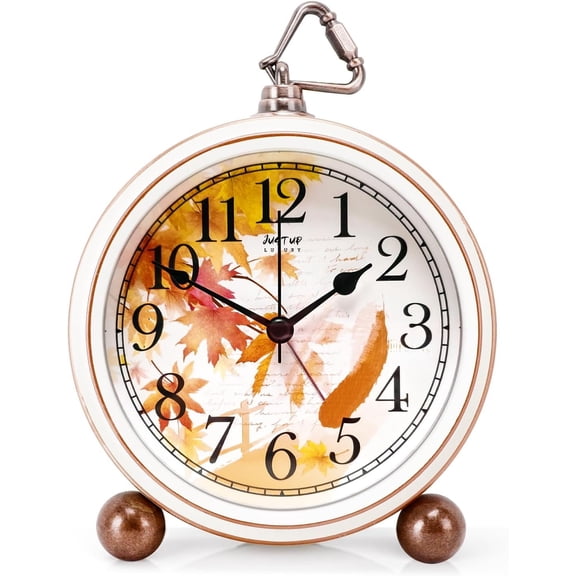 Retro Desk Clock, 5" Maple Leaf Vintage Alarm Clock, Silent Non Ticking Small Clock Battery Powered, Loud Alarm Clock for Heavy Sleepers, Table Decor Clock Gift for Mother's Day