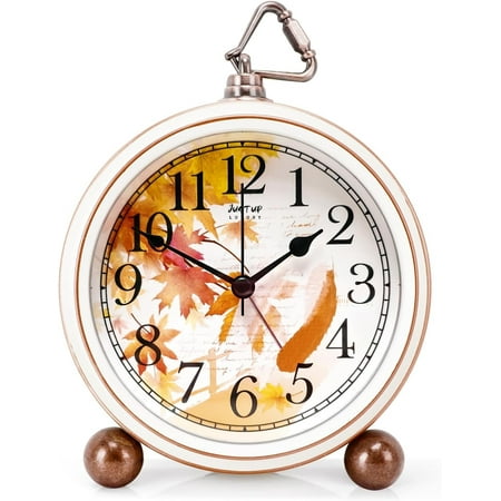 Retro Desk Clock, 5 Maple Leaf Vintage Alarm Clock, Silent Non Ticking Small Clock Battery Powered, Loud Alarm Clock for Heavy Sleepers, Table Decor Clock Gift for Mother's Day