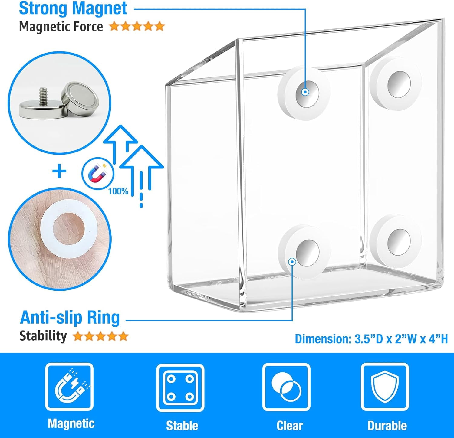 2 Pack Magnetic Marker Holder, Clear Acrylic Pen Pencil Storage Cup Organizer for Whiteboard, Refrigerator, Locker, or Any Iron-containing Metal Surfaces