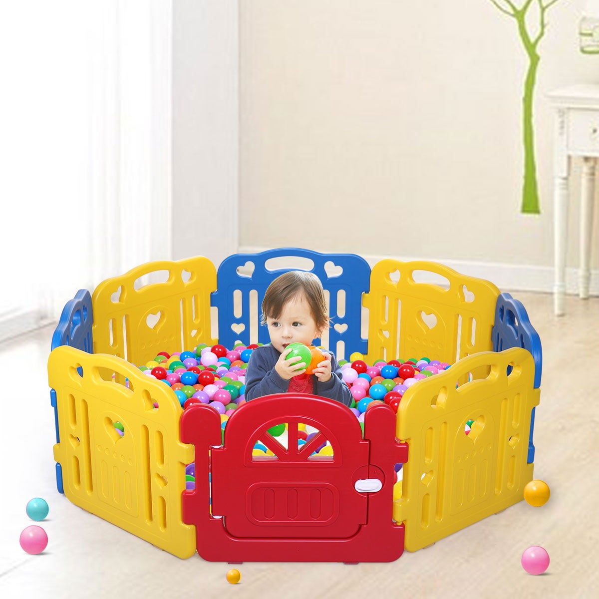 Tobbi New Wooden Baby 8 Panel Playpen Safety Activity Centre Safety Play Yard Home Indoor Outdoor New Pen 