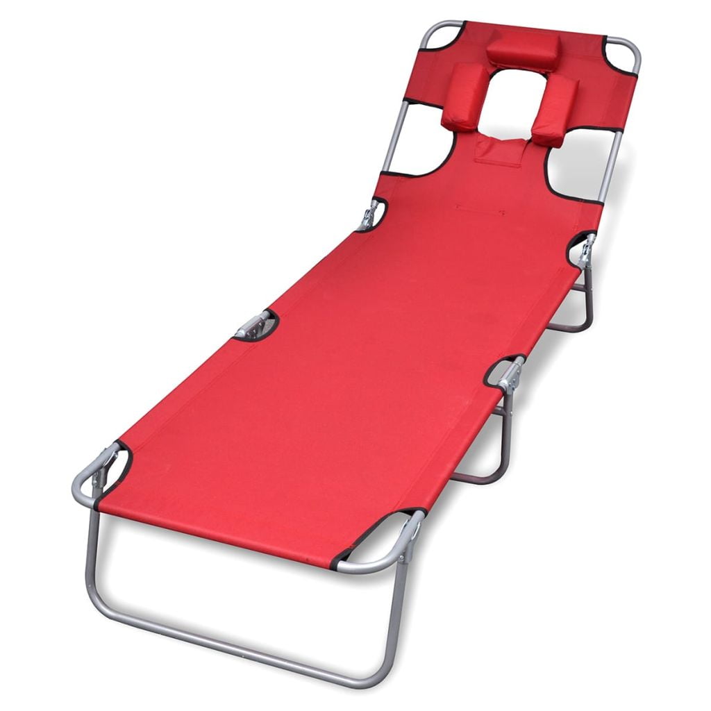 Lowestbest Beach Chaise Lounge, 74" Foldable Sun Lounger with Steel Frame and Headrest