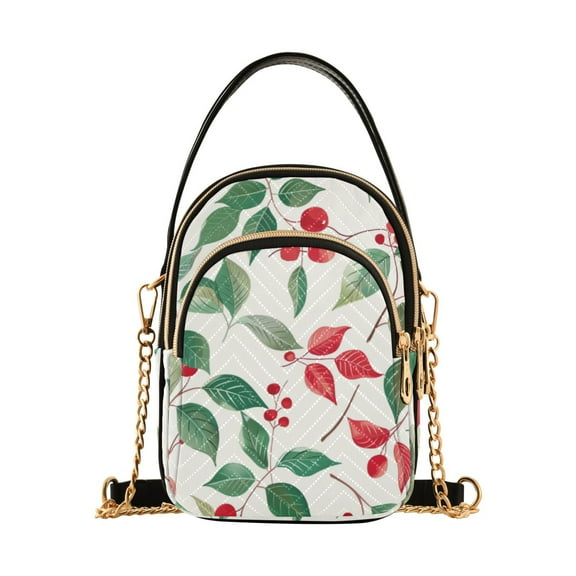 joogoo Women Cherry Leaves Chain Crossbody Bags Shoulder Handbag Phone Purse