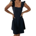 thumbnail image 3 of Franhais Women Summer Slip Mini Dress, Fly Sleeve Square Neck Backless A-line Dress for Party, 3 of 6