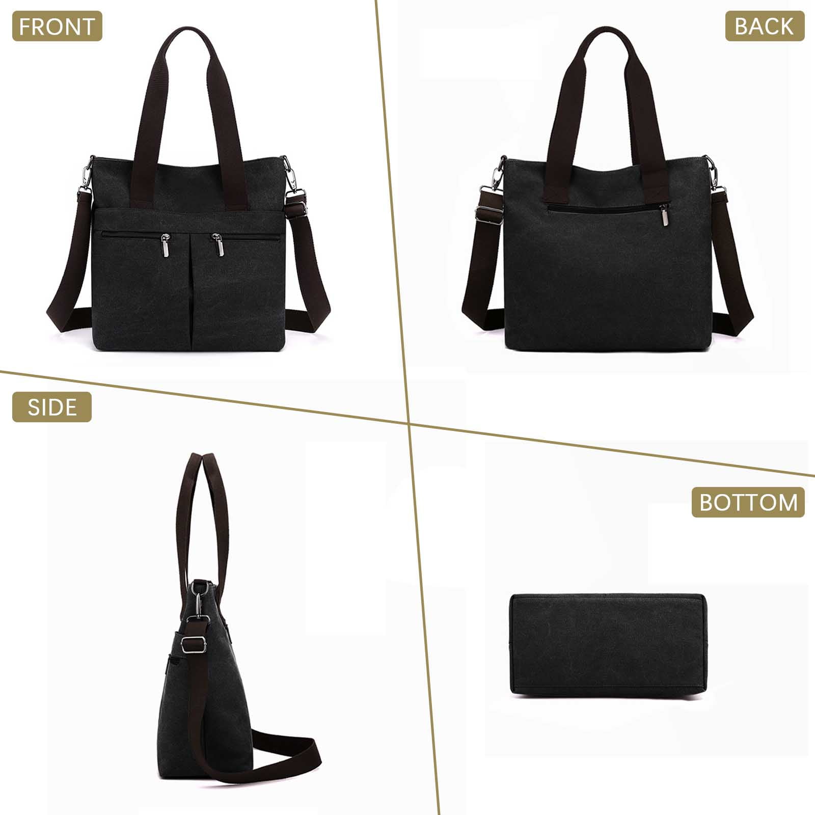 URSOFINE Women's Handbag Canvas Tote Bag Stylish Ladies Purse Lightweight Crossbody with Multi-Pocket & Adjustable Strap Durable Hobo Bags for Work Travel College Shopping Commuting Everyday Use