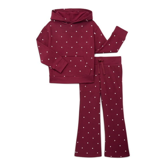 Wonder Nation Girls Graphic Hoodie and Flare Pants Fleece Set, 2-Piece, Sizes 4-18 & Plus
