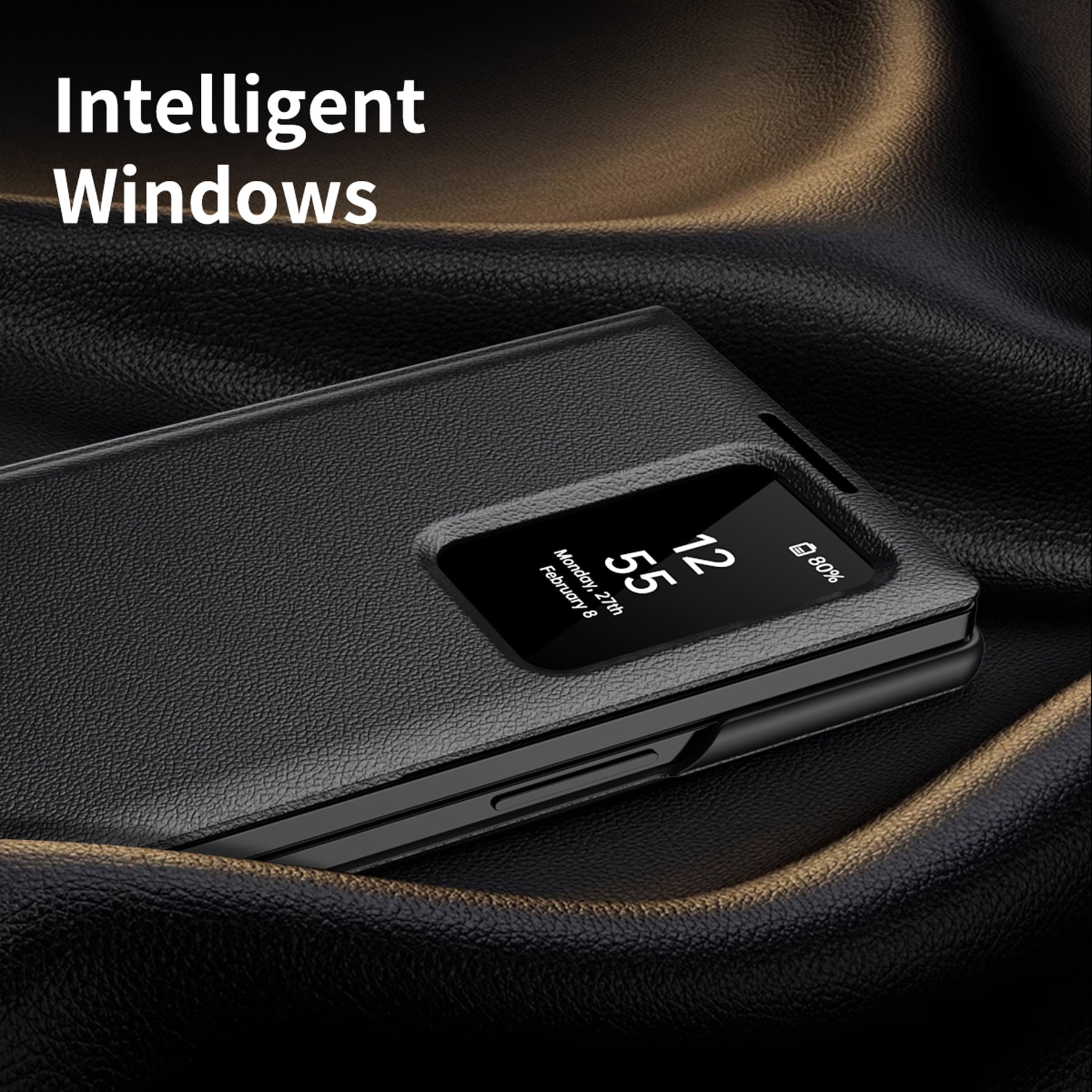 For Samsung Galaxy Z Fold 7 Case PU Leather Flip Case,With Intelligent Window,With Card Holder,Anti-fall Rugged Shockproof Protective Phone Case Cover for Samsung Galaxy Z Fold 7,Black