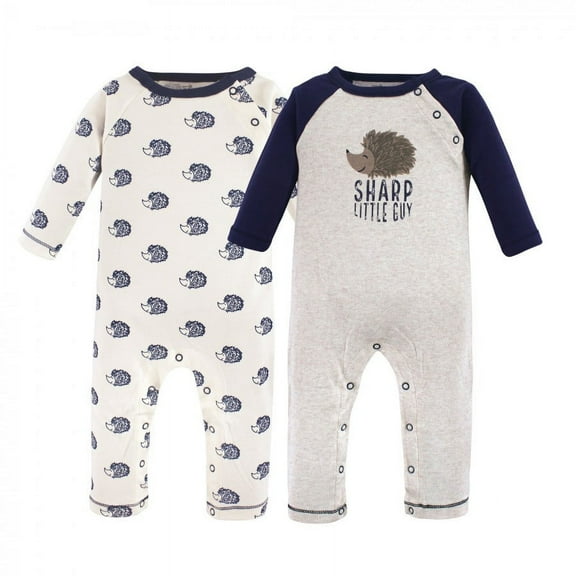 Touched by Nature Baby Boy Organic Cotton Coveralls 2pk, Hedgehog, 0-3 Months