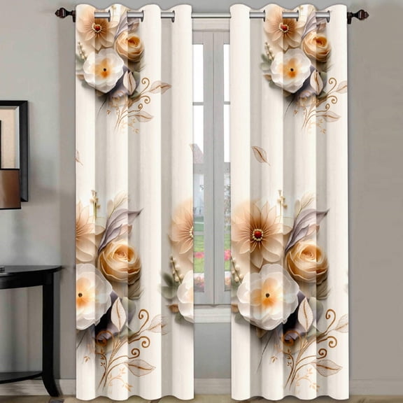 Cream Beige 3D Floral Blackout Curtains, 2 Panels 52" x 84", Nickel Grommet Thermal Insulated Window Drapes, Light Blocking Privacy Curtains, Machine Washable for Bedroom Living Room Home Decor