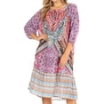 thumbnail image 3 of Sakkas Laura Women's 3/4 Sleeve Swing Floral Boho Midi Dress Cover-up Side Pockets - UM403-Multi - One Size, 3 of 5