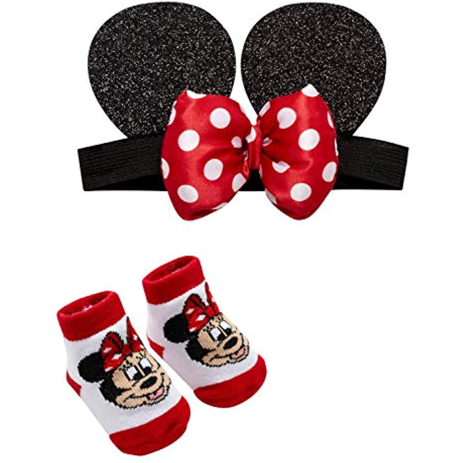 Disney Minnie Mouse Headband Flower Headwrap and Booties Gift Set for Baby Girls, Ages 0-12 Months