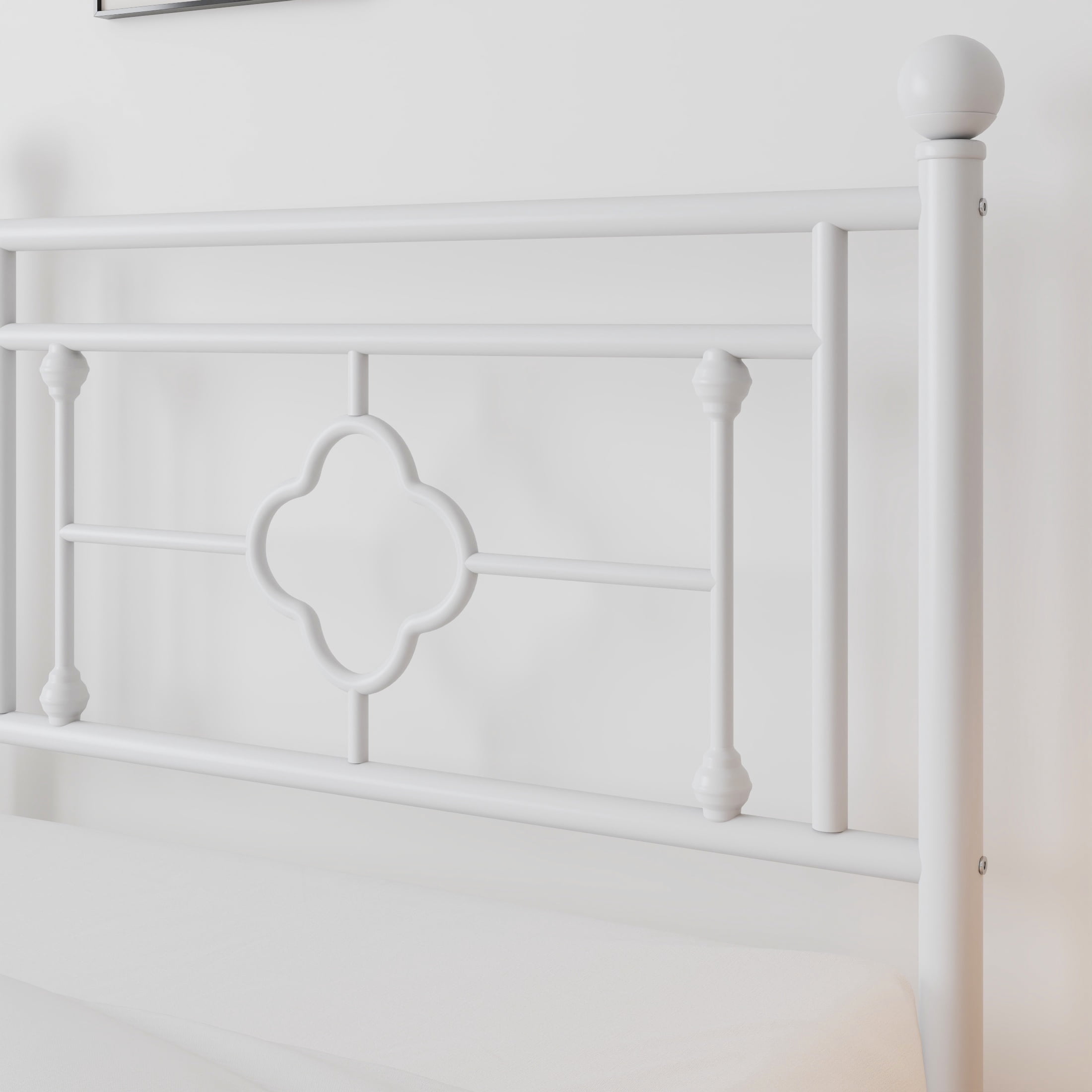 Amolife Twin Size Metal Platform Bed Frame with Vintage Cross Pattern Headboard&Footboard, White