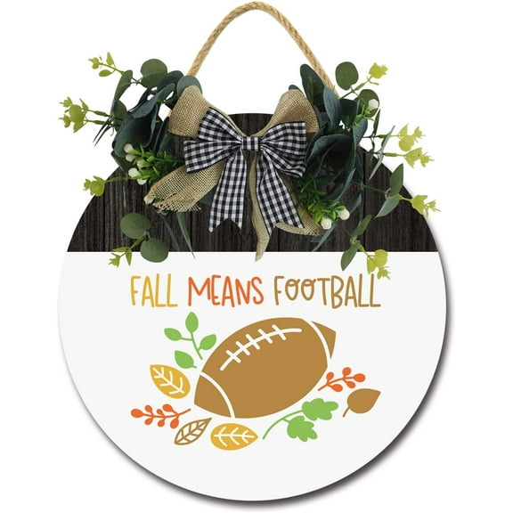 Eveokoki 12" Football Decoration Sign， Fall Means Football Door Sign for Party Decoration Yard Rustic Wooden Hanging Football Wreaths for Home Wall Decor Gift Outdoor Indoor