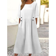thumbnail image 1 of Robe d'Été 2024 en Coton et Lin pour Femmes, Col Rond, Manches Courtes, Ample, Décontractée, Nouvelle Mode, Élégante, 1 of 6