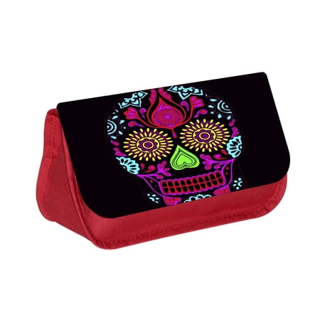 Sugar Skull - Red Cosmetic Case - Makeup Bag - with 2 Zippered