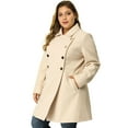 thumbnail image 1 of GRACE & GRANDEUR Women's Plus Size Turn Down Collar Double Breasted Long Overcoat, 1 of 6