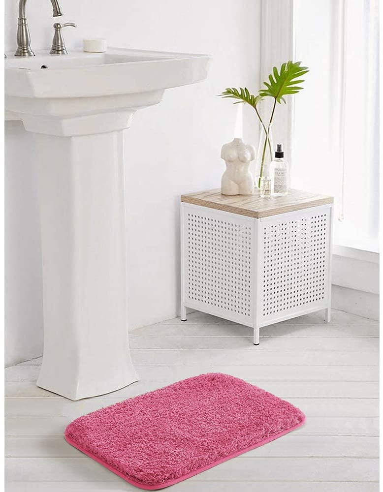 Pink Bathroom Rugs Non Slip Small Bath Mat For Bathroom Coral Pink Bathroom  Decor Fluffy Plush Bath Rug Machine Washable Shower Rug Water Absorbent Ca
