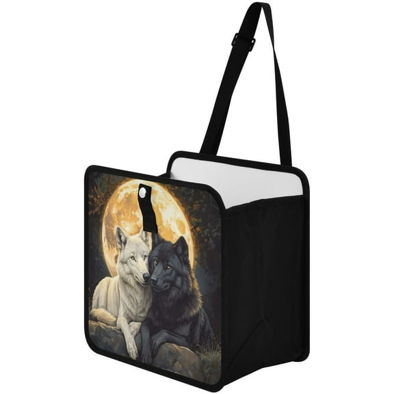 Qxltty Cozy Two Wolves Car Dumpster Collapsible Rear Seat Suspension Trash for Front Seat Center Console in Vehicle