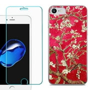 For Apple iPhone SE 2020 Case, Slim-Fit TPU Phone Case, with Tempered Glass Screen Protector, by OneToughShield ® - Almond Blossom Red