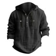 thumbnail image 2 of SYMOID Men's Linen-Look Wrinkle-Resistant Quick-Dry Hooded Shirt | Half-Placket, Chest Pocket, Drawstring Hood | Black, Size L - Casual/Outdoor/All-Season Use, 2 of 5