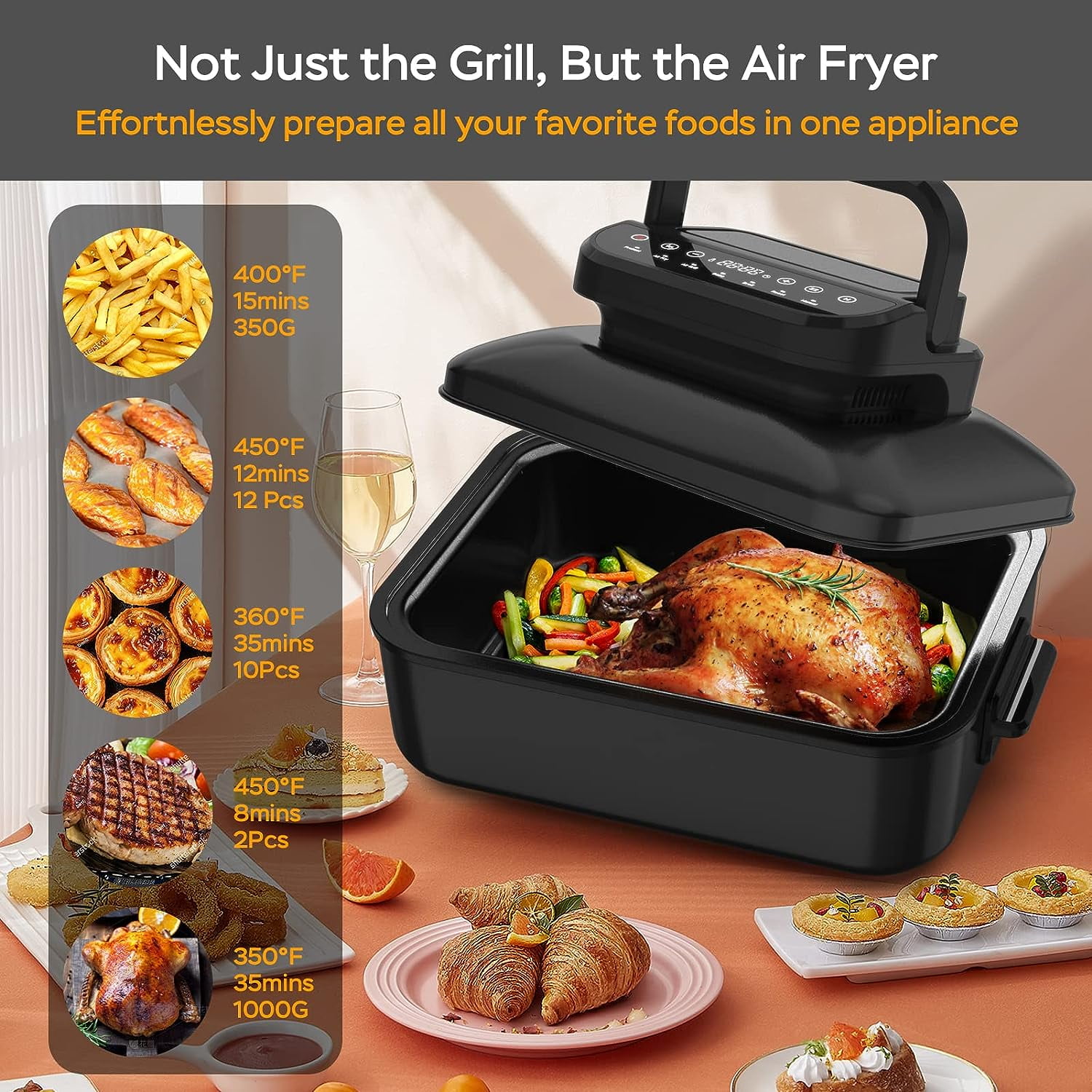 Electric Indoor Grill Air Fryer Combo,Chefavor Smokeless 11 qt 7-in-1