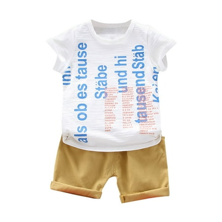 

nsendm Boys Coordinating Outfits Toddler Kids Baby Boys Girls Clothes Summer Short Sleeve Letter Boy Gift Set Baby White 2 Years