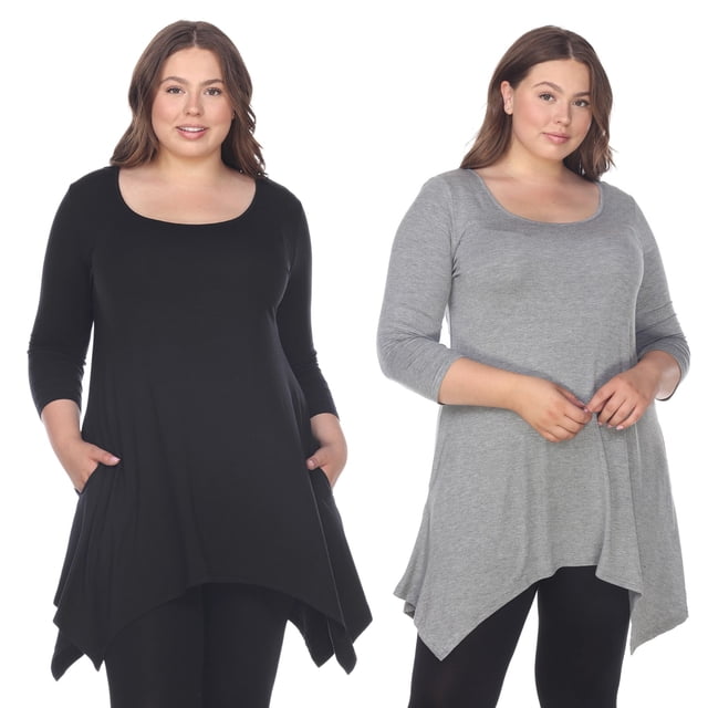 White Mark Tunique Noire à Col Rond Manches 3/4 pour Femmes Lot de 2 Makayla