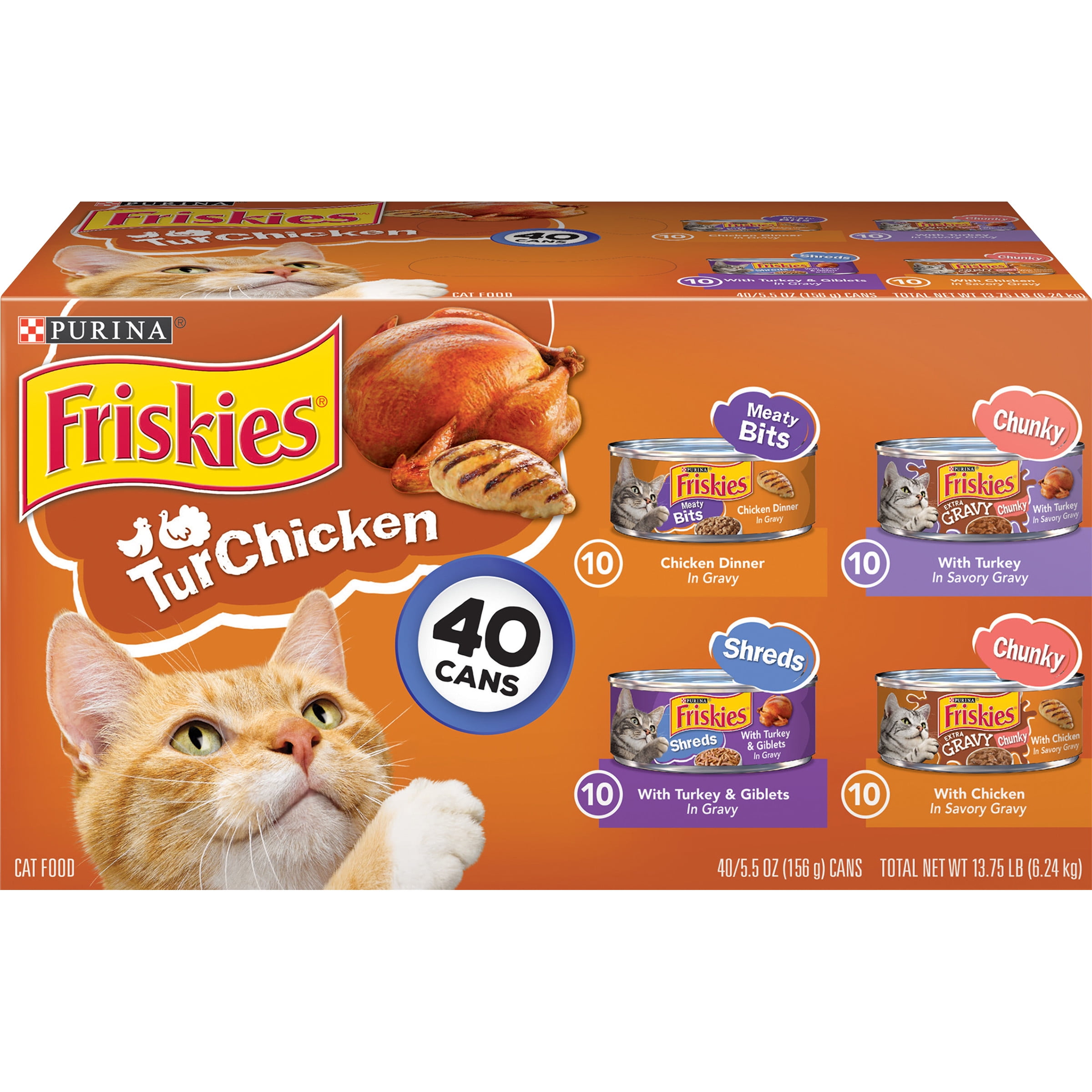 Purina Friskies Turchicken Wet Cat Food Variety Pack, 5.5 oz Cans (40 Pack)