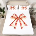 thumbnail image 2 of Manfei Ribbon Bowtie Bowknot Twin Sheet Sets,Retro Bow Twin Fitted Sheet,White Beige Orange Flat Sheet For Kids,Microfiber Bedroom Decor,3-Piece, 2 of 7