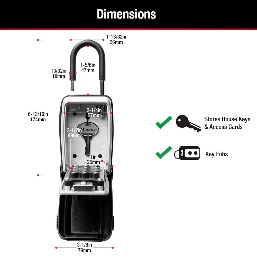 Master Lock Black Portable Outdoor Key Lock Box with Push Button Resettable Combination Lock to Safely Hide a Key Outside, 5422EC
