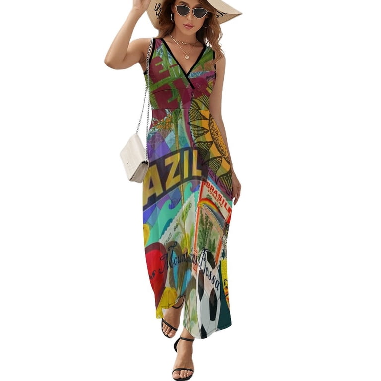 Rio De Janeiro Brazil Impanema Copacabana Womens Night Club Maxi Dress V Neck Sleeveless Bohemia Long Dresses
