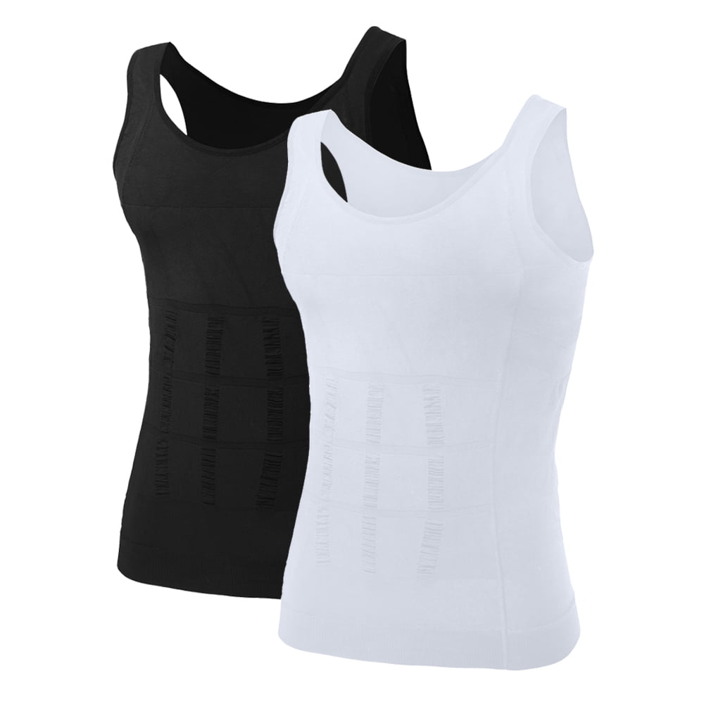 2 Pack XL Black and White Mens Slimming Body Shaper Vest Shirt Compression Muscle Tank