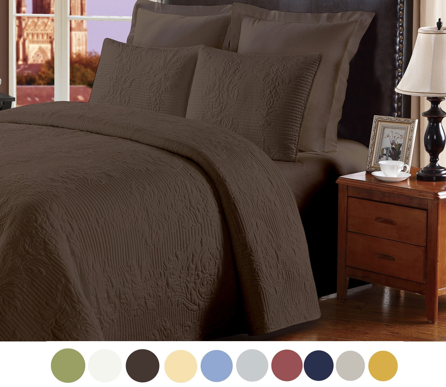 NC Home Fashions Ornament Tiara quilt set, Full/Queen, Chocolate Chip