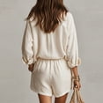 thumbnail image 6 of Women's Cotton Blend V-Neck Long Sleeve Top and Shorts 2 Piece Lounge Set, Relaxed Fit, Soft Stretchy Fabric, Casual Matching Outfit for Home, Travel, | TruBelle,Beige L, 6 of 8