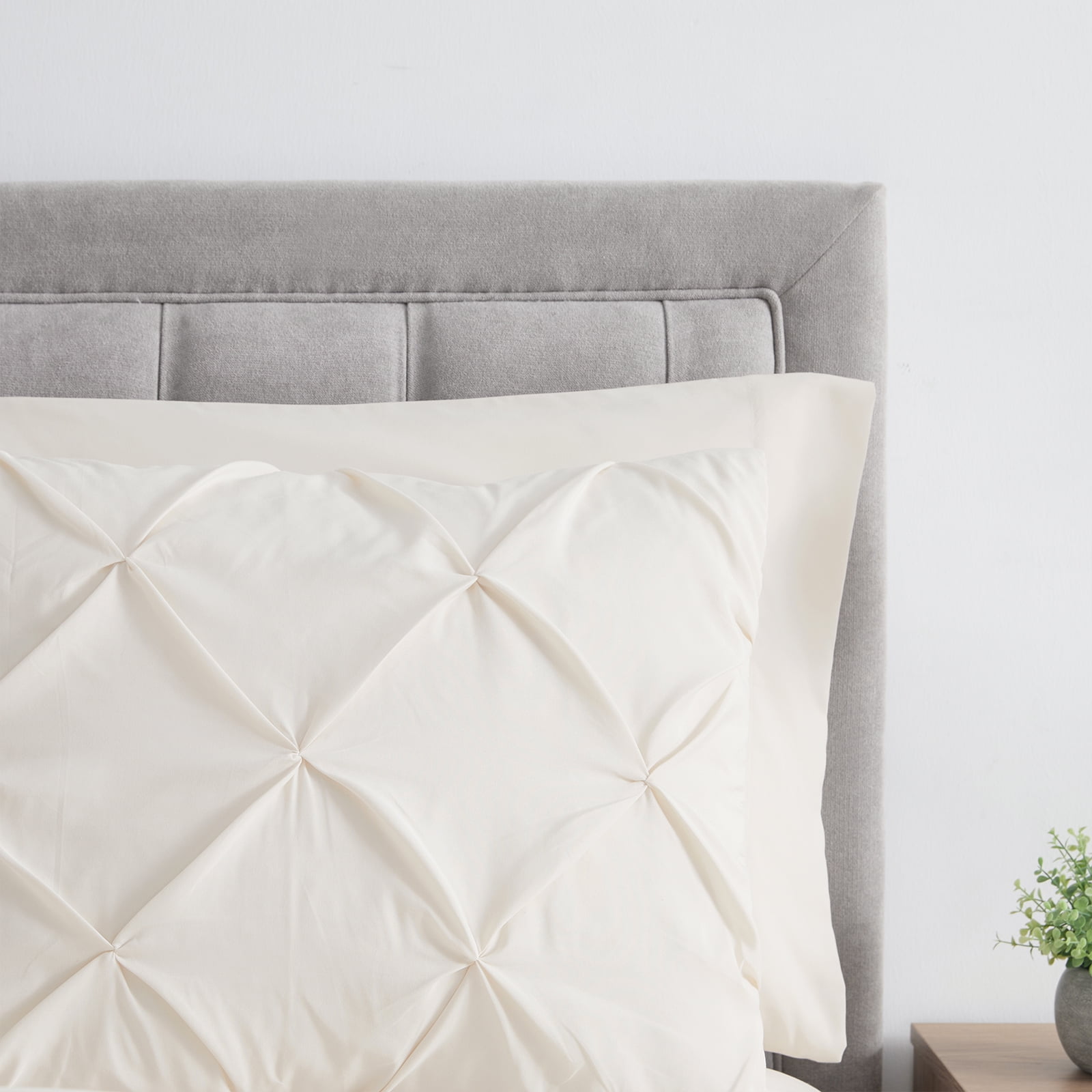Bourina Comforter Set, 3-Piece, Queen, Pleated Wrinkle-Resistant Microfiber Bedding, Ivory, All-Season