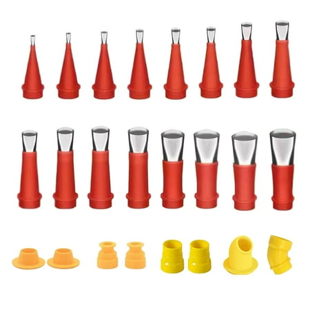 

Plertrvy Drill Bit Accessories Stainless Steel Nozzle Detachable Accessories Set 16+8 (2 Soft 2 Hard 2 Beautiful 2 Curved) Stainless Steel Nozzle Detachable Base Gluer Sealant Glue Mouth Set