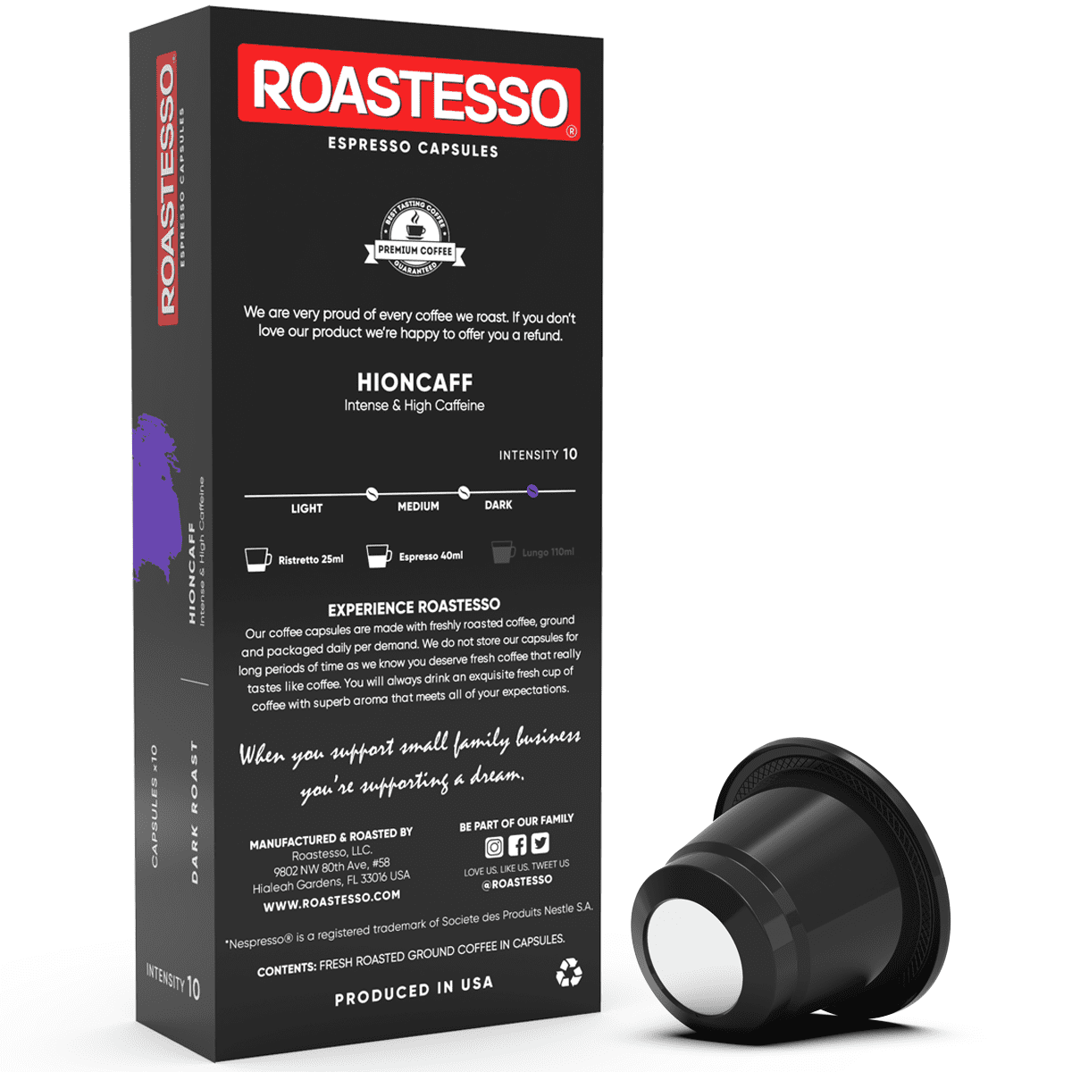 Roastesso Coffee Hioncaff Strong Nespresso Pods Compatible OriginalLine Espresso Capsules, Intensity 10 (40 Count)