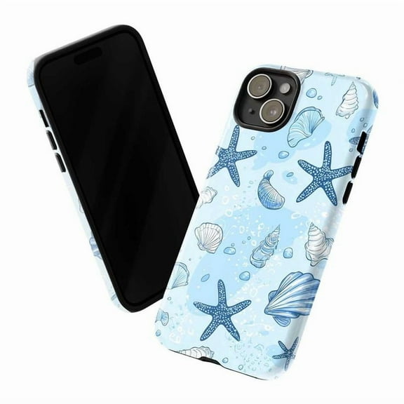 Blue Seashell & Starfish iPhone Case – Ocean Beach Coastal Phone Cover for iPhone 16 15 14 13 12 11 Pro Max