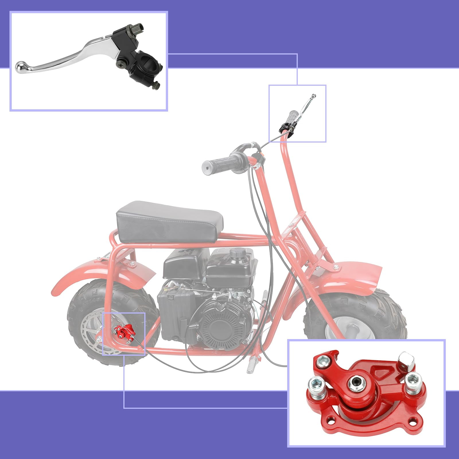 Mini Bike Brake Lever Kit with 180mm Disc Brake Rotor Compatible with Coleman CT100U CC100X Baja Doodlebug DB30 Motovox MBX10 MBX11 Monster Mega Moto 80cc Parts Rear Brake Caliper