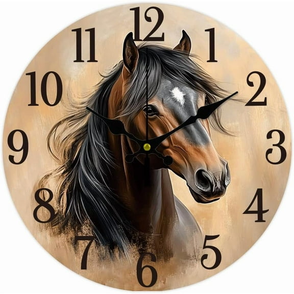 Horse Portrait Wall Clock 12 Inch Battery Operated Wall Clocks Non Ticking Silent Clocks Decorative Clock for Living Room Office Bedroom Home Decor