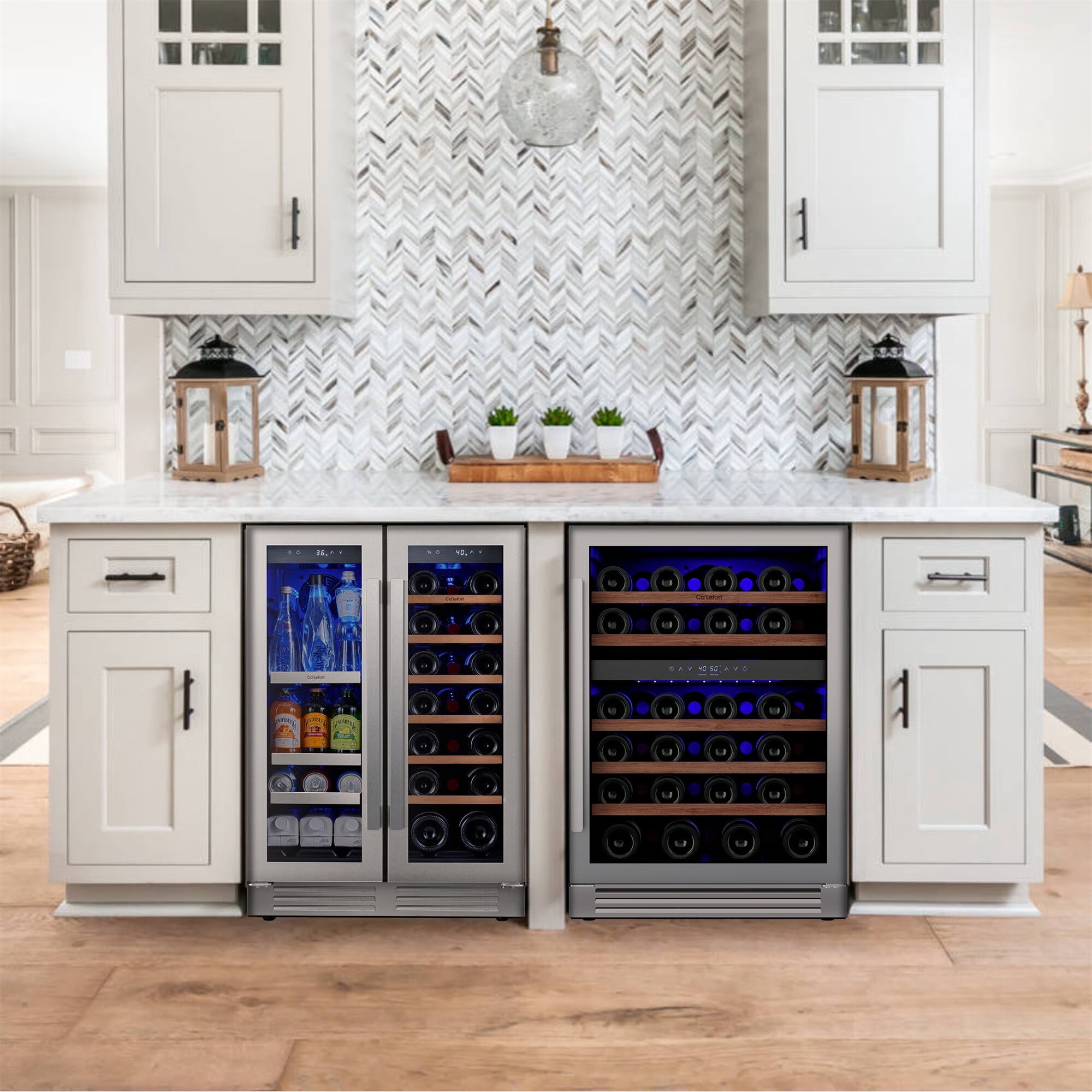 Ca'Lefort Wine Cooler Beverage Refrigerator, Hold 60 Cans and 66 Bottles Dual Zone Wine Fridge Freestanding & Built-in with Stainless Steel frame for Kitchen Office