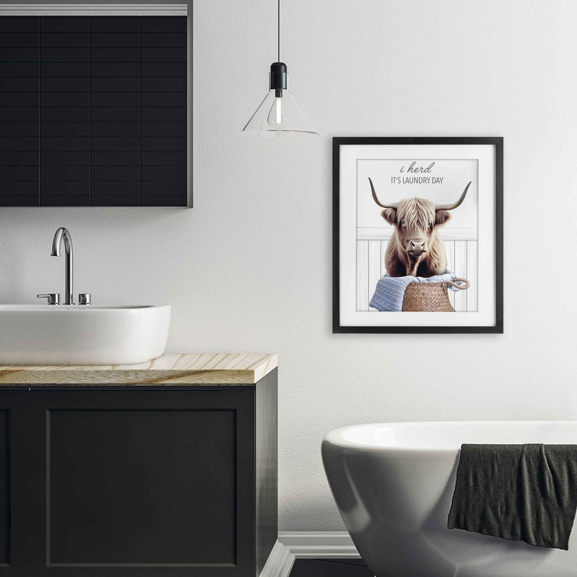 Herd It's Laundry Day Black Framed Print Under Glass, design by Marcus Prime