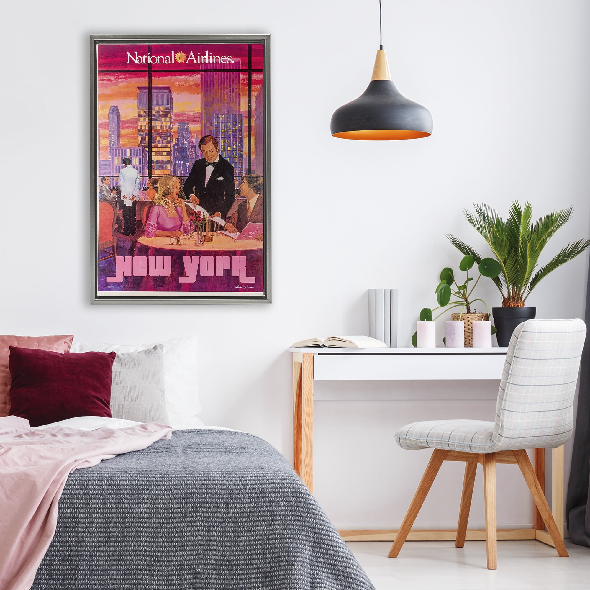 Stupell Industries Vintage New York Dining Gray Framed Floater Canvas Wall Art, design by Vintage Posters