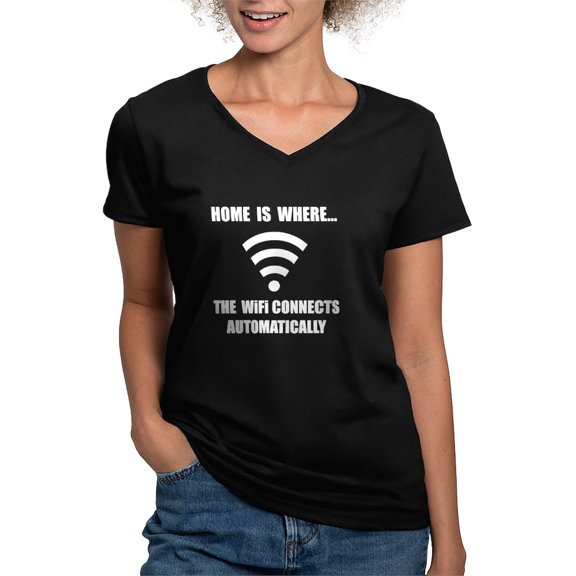 CafePress - Home Wifi T Shirt - Women's V-Neck Dark T-Shirt